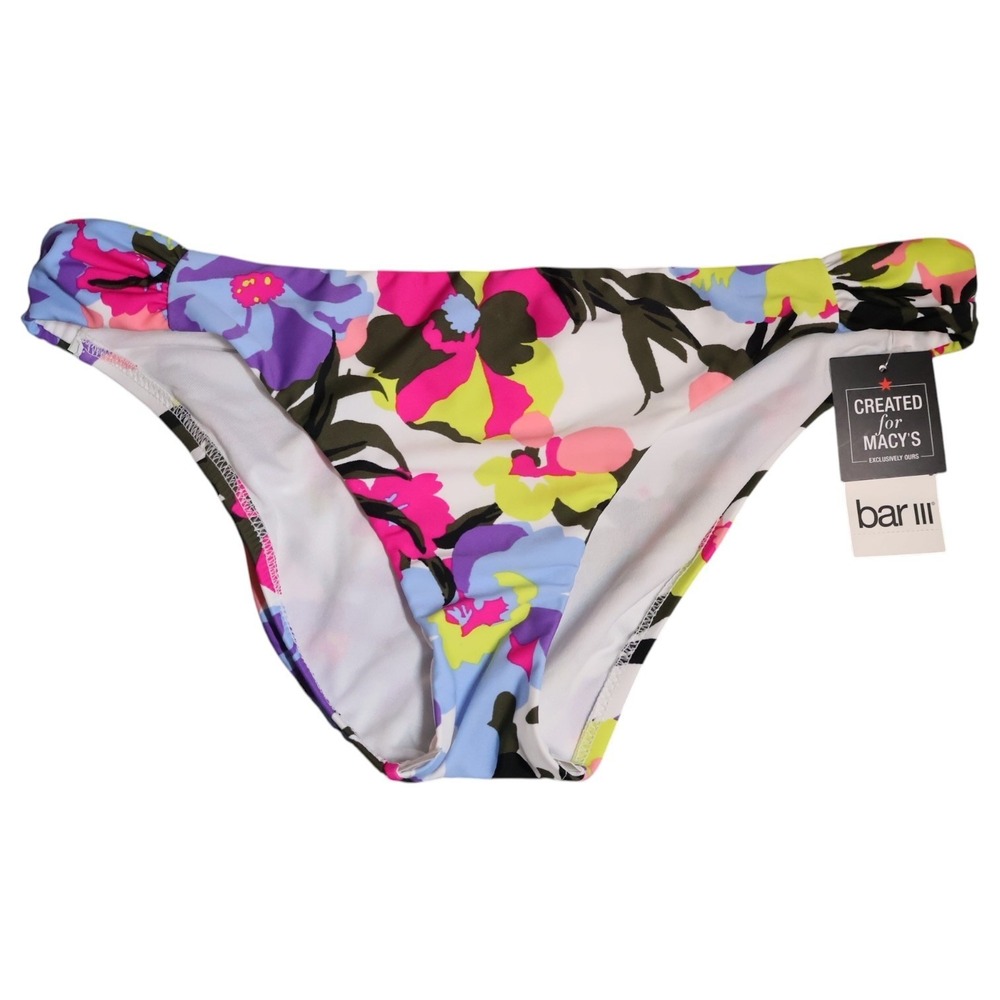 Bar III Bikini Bottom M Pink Purple Floral Garden Print Hipster Coquette Summer